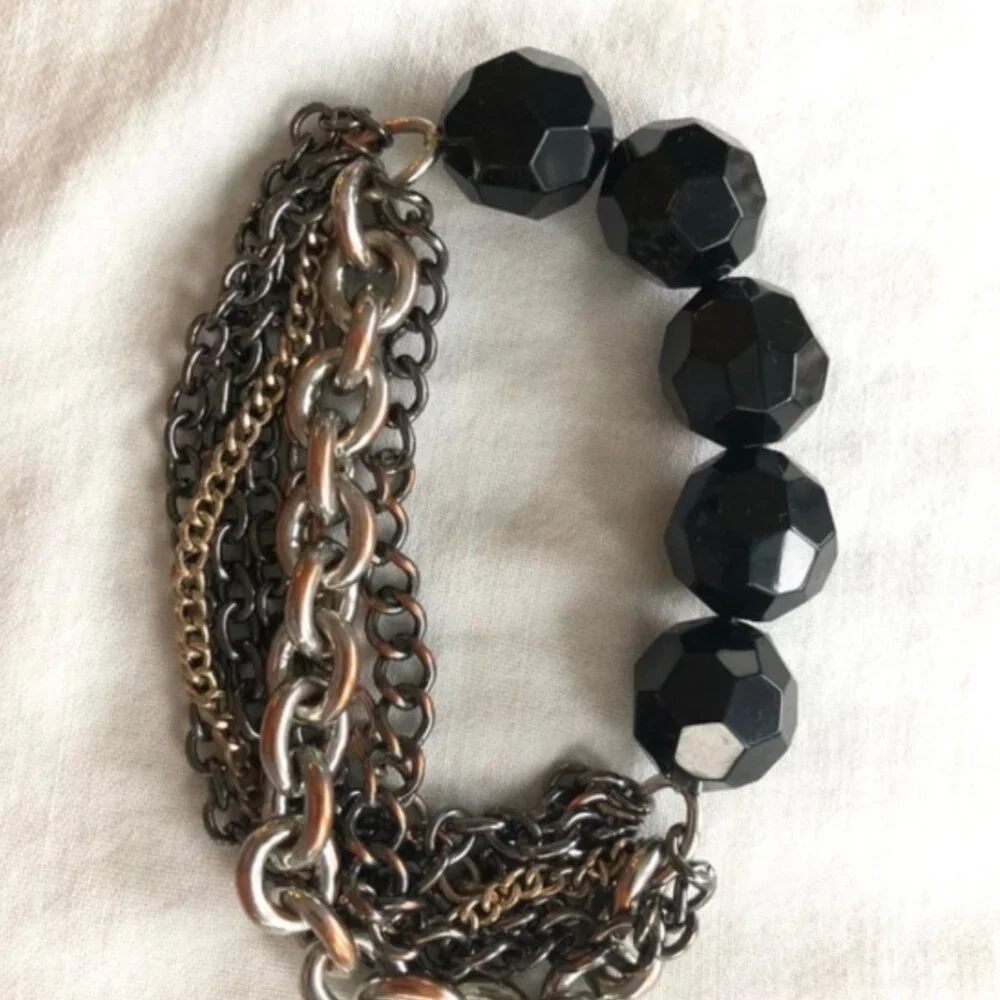 Fringe Necklace & bracelet black CRYSTAL GEMS NWOT - Picture 4 of 10